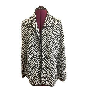 Chico's Size 3 (US size 16) Open Front Jacket Black‎ White Chevron Cardigan